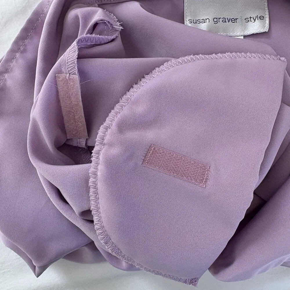 Vintage Susan Graver Style Lavender Short Sleeve Button Down Shirt Size XL